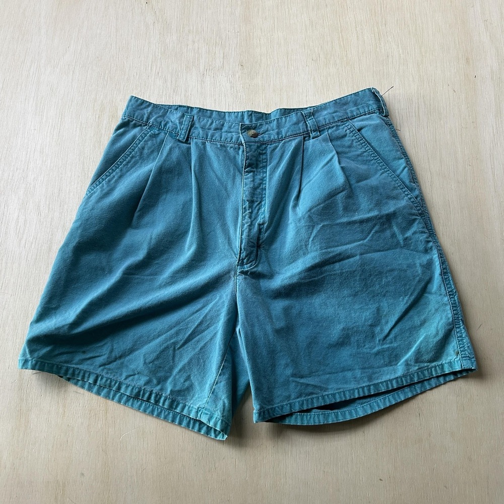 Vintage Tropics Chino Shorts Mens 33 Blue Pleated Cotton Canvas Summer Casual